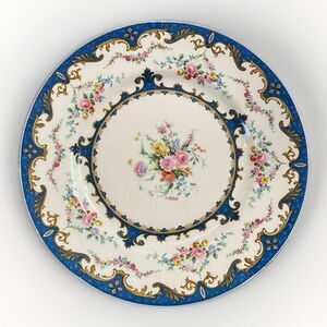 Myott Staffordshire Sevres Blue Dinner Plate Floral Bouquet 10 3/4” England